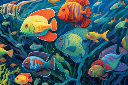 A group of colorful fish swimming in water