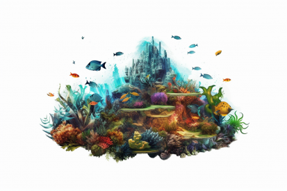 A colorful underwater world with fish and coral
