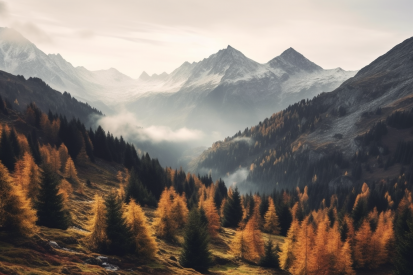 A mountain range with trees and mountains in the background