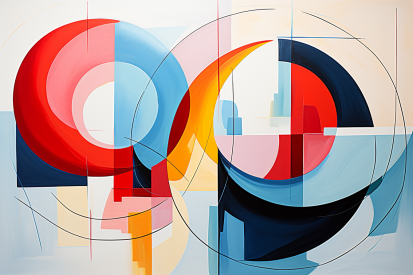 A colorful art piece with circles and lines