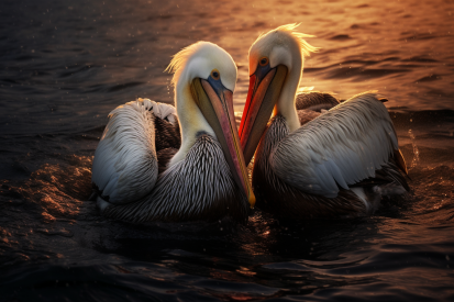 A couple of pelicans in water