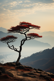 A tree with red leaves on it