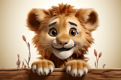a cartoon lion holding a wooden board
