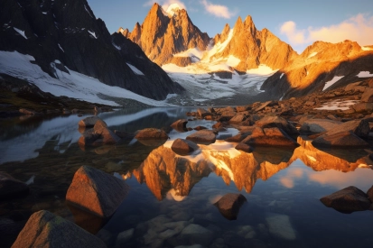 A mountain range reflected in water