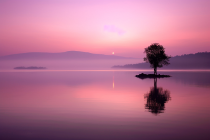 A tree on a small island in a lake