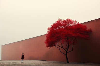 A person standing next to a tree