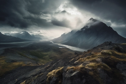 A landscape of mountains and clouds