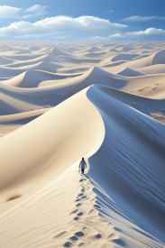 A person walking up a hill of sand