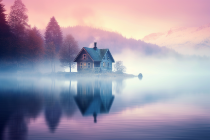 A house on an island in a lake