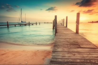 A dock on a beach