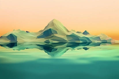 A low poly mountain in the water