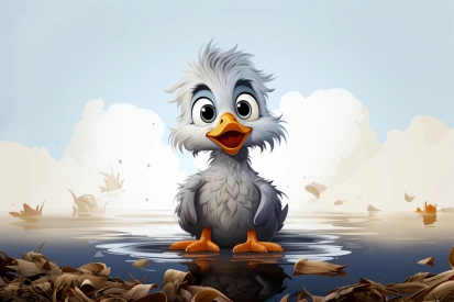 a cartoon of a duckling in water