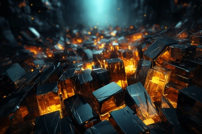 A pile of black and orange cubes