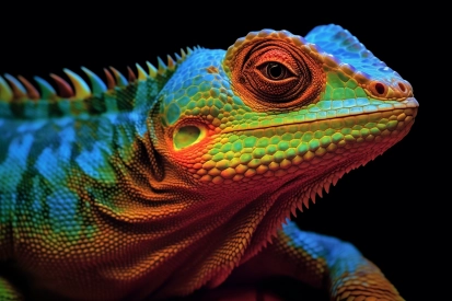 A colorful lizard with black background