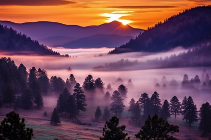 A landscape with fog and trees