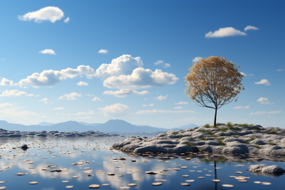 A tree on a rocky island