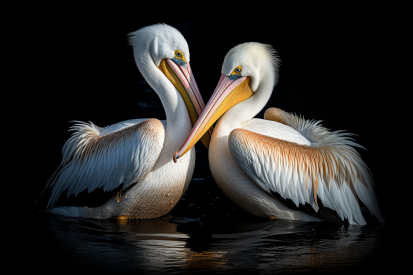 Two white birds with yellow beaks in water