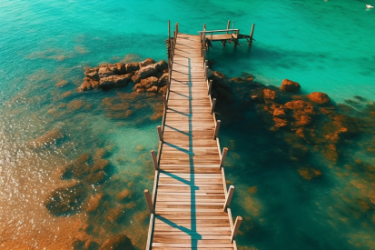 A wooden dock over water