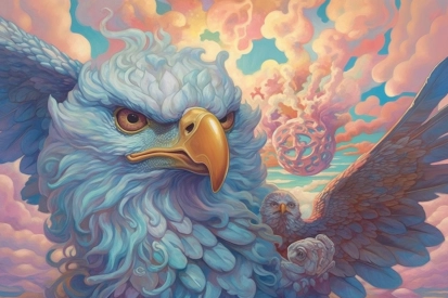 A painting of an eagle and a bird