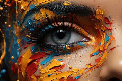 A close up of a woman&#039;s eye with paint on her face