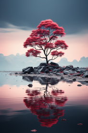 A tree on a rocky island