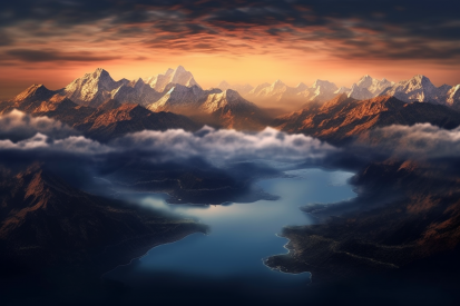 A lake surrounded by mountains