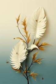 A white bird on a branch with gold leaves