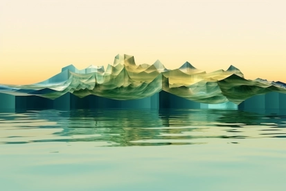 A water with mountains in the distance