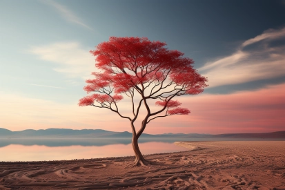 A tree with red leaves on it