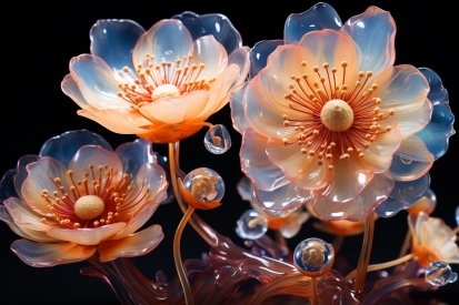 A glass flowers with bubbles