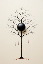 A black ball on a tree