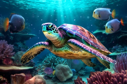 A sea turtle swimming in the ocean
