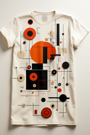 A white shirt with black and red circles and lines