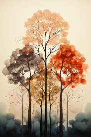 A group of trees with orange leaves