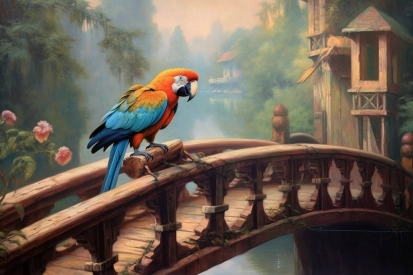 A parrot on a bridge
