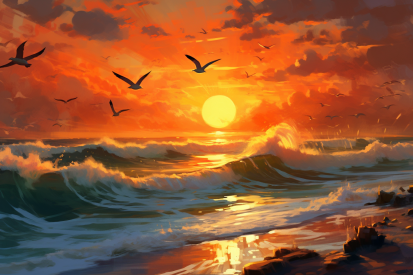 A sunset over a beach