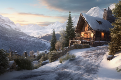 A house on a snowy mountain