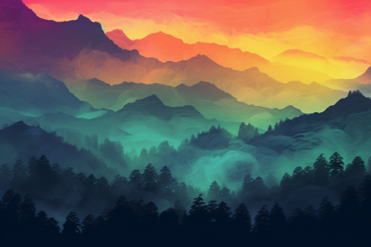 A colorful mountain range with trees