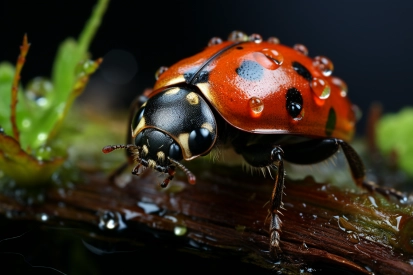 a ladybug with water drops on it