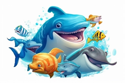 A group of fish swimming in the water