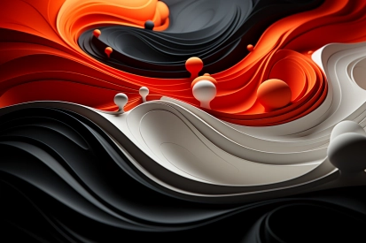 A black and orange swirly waves