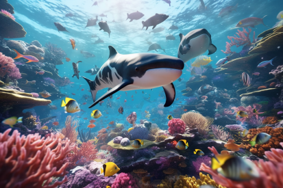 A group of fish swimming in the ocean