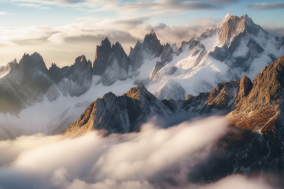 A mountain range with clouds