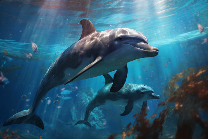 A dolphin swimming in the water