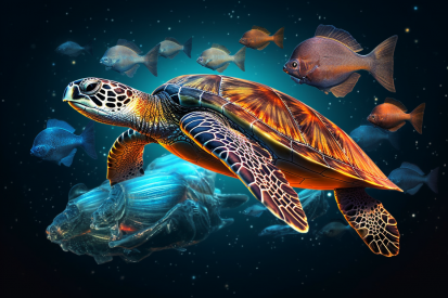 A sea turtle swimming in the water