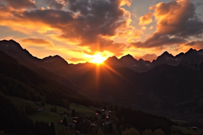 A sunset over a mountain range