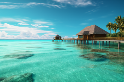 A building on a dock in the ocean