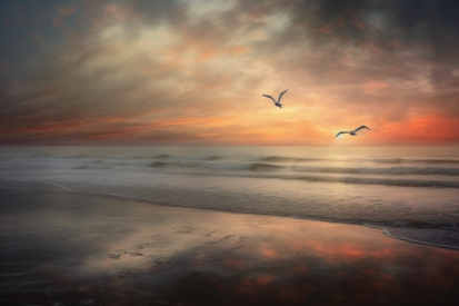 Birds flying over a beach