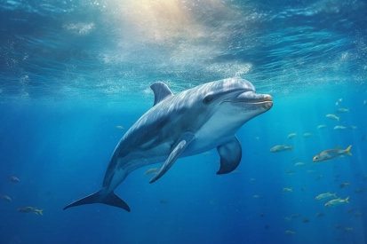 A dolphin swimming in the water