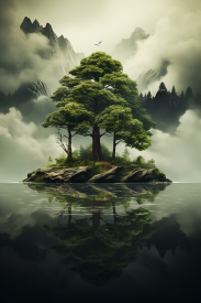 A tree on an island in water